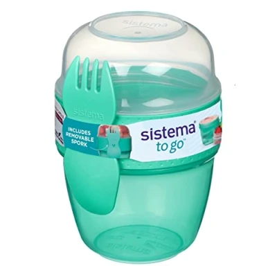 Obrázek Sistema Snack Capsule TO GO mit 2 Fächern &amp; Göffel 515 ml Minty Teal, Gemischte Farben
