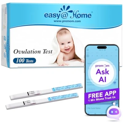 Obrázek Easy@Home 100 Ovulationstest Kinderwunsch Fruchtbarkeitstest für Frauen Eisprung 25 mIU/ml mit Optimaler Sensitivität Unterstützt von Premom Fertilitätsmonitor Ovulation APP LH Test