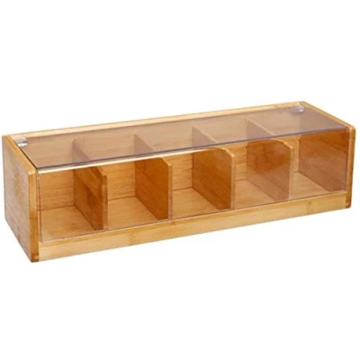 Obrázek VITA PERFETTA Teebox mit 5 Fächern aus Bambus, Aufbewahrungsbox für Teebeutel (36 x 11 9 cm)