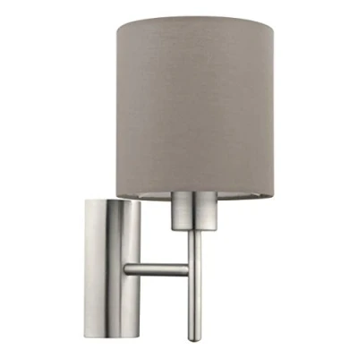Obrázek EGLO Nástěnná lampa Pasteri, 1 plamenné textilní nástěnné svítidlo, materiál: ocel, látka, barva: matný nikl, šedohnědá, objímka: E27, vč. vypínače