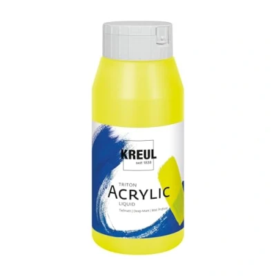 Obrázek KREUL 17061 Solo Goya Triton akrylová barva fluorescenční žlutá, 750ml láhev, rychle a matně schnoucí, na vodní bázi, ve studiové kvalitě, mnohostranně použitelná, dobře krycí vydatná