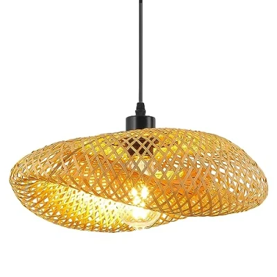 Obrázek Stínidlo na lampu háčky, lehký slaměný retro klobouk závěsné svítidlo jídelní stůl kreativita dřevo tkaní závěsná lampa pro restauraci, čajovnu, ložnici, obývací