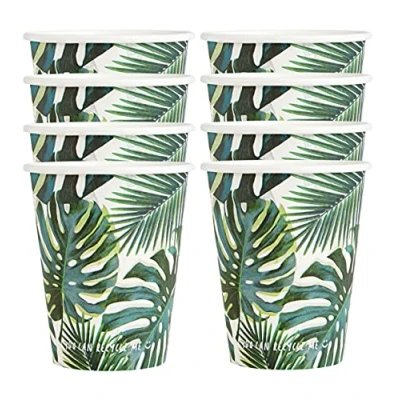 Obrázek Talking Tables Packung mit 8 tropischen Papptellern Palmenblatt Einweggeschirr für Kinder Dschungel Party, Hawaii Thema, Sommer Luau, Picknick, grün