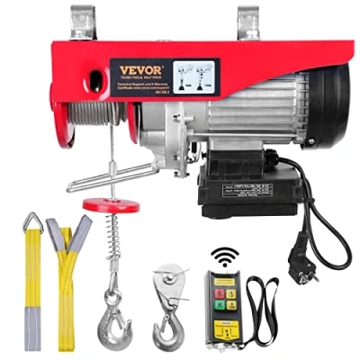 Obrázek VEVOR Elektrický Lanový naviják 400 kg až 800 výška zdvihu 12 m 1450 W měděný motor kladkostroj 10 m/min Rychlost zvedací potah s bezdrátovým dálkovým ovládáním