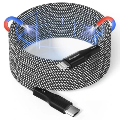 Obrázek Magtame kabel Magnetic USB C na Lightning Coiled, 1. 5M MFi certifikovaný USBC kabel, spletený, Phone rychlonabíjecí Pro 14 13 12 11 Max XR XS X 8 Plus SE černý