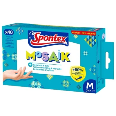 Obrázek Spontex Mosaik Einmalhandschuhe aus Nitril, latexfrei, ungepudert, besonders resistent, vielseitig einsetzbar, blau, Größe M, 40er Pack