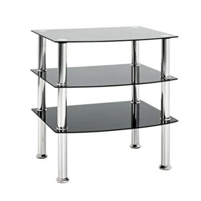 Obrázek HAKU Möbel Servírovací stolek ušlechtilá ocel, černý, nerezová bezpečnostní sklo rozměry: š 54 cm x v 59 h 45 cm, styl: moderní