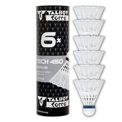 Obrázek Talbot Torro Unisex Adult Badmintonball Tech 450, prémiový nylonový badmintonový míček, 6 ks, košík: bílý střední, bílá/modrá/střední, jedna velikost