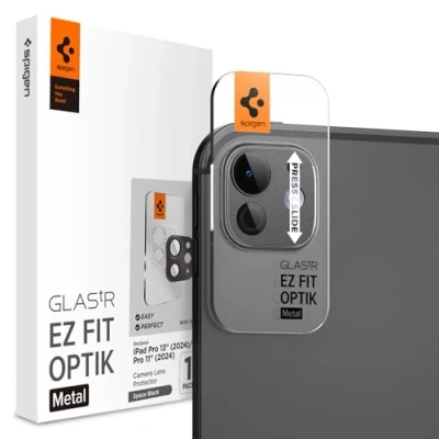Obrázek Spigen Sklo. tR EZ Fit kovová ochrana fotoaparátu kompatibilní s iPad Pro 13/11 palců M4 (2024), Space černá, plné zakrytí, fólie tvrdosti 9H