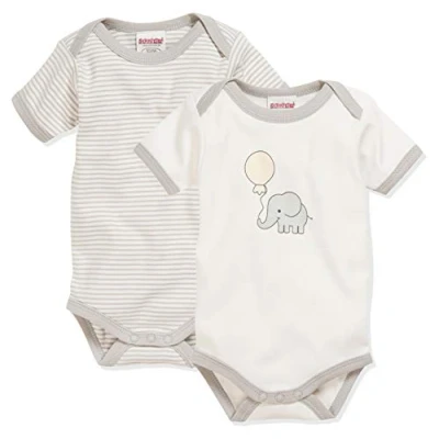 Obrázek Playshoes Unisex dětské malé děti Multipack Baby body, přírodní 1/4 rukáv balení 2 ks slon