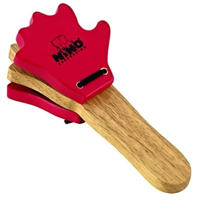 Obrázek Nino Percussion Wood Hand Castanet hudební nástroj pro děti od 3 let dub, přírodní a červený (NINO585)