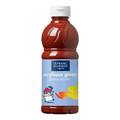 Obrázek Lefranc Bourgeois Dětská akrylová barva 188304 Glossy, tekutá připravená k použití, lesklá a voděodolná, ideální na papír, karton, dřevo, sádru, kov, plast, láhev 500 ml Siena pálená