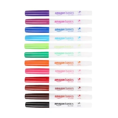 Obrázek Amazon Basics Whiteboard Marker, geruchsarm, ultrafeine Spitze, trocken abwischbar, Bunt, 12 Stück