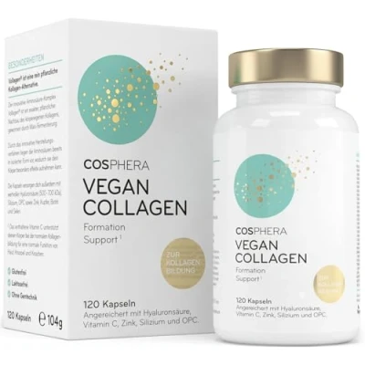 Obrázek COSPHERA® Kollagen Bildung Hyaluron 120 Kapseln vegan mit Vitamin C, Biotin, OPC, Zink &amp; Kupfer hochdosiert Vollagen® zur von 100% pflanzlich
