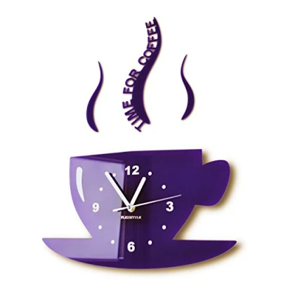 Obrázek TASSE Time for coffee (čas na kávu) Moderní kuchyně nástěnné hodiny fialové 3D římské, dekorace