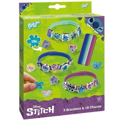 Obrázek TM ESSENTIALS Sada náramků Stitch s 18 přívěsky pro děti náramky ve žluté, modré a červené kreativní vlastní tvorbu jedinečná zábava se sladkými motivy stitch, pryž, žádný drahokam