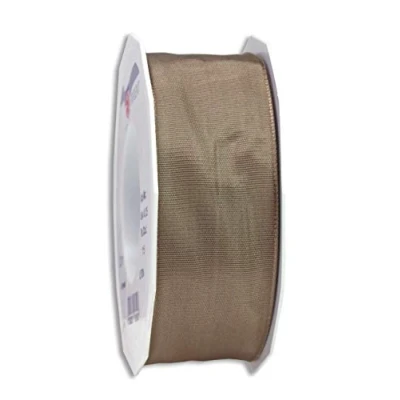 Obrázek PRÄSENT Lyon Band mit Drahtkante Taupe, 25 m Dekoband zum Verzieren &amp; Basteln, 40 mm Breite, leicht biegsames Schleifenband, für Festliche Dekos zu besonderen Anlässen