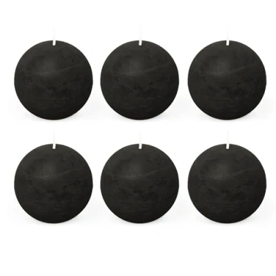Obrázek Spaas Rustic Unscented Ball Candles Hours Black 6 Rustikale geruchlose Kugelkerzen, 80 mm, ± 24 Stunden, schwarz, Paraffinwachs, D x H