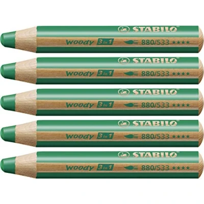 Obrázek Pastelka, vodní barva a vosková křída STABILO woody 3 v 1 balení 5 ks tmavě zelená
