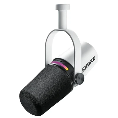 Obrázek Shure MV7+ Podcast mikrofon vylepšené audio, dotykový LED panel, výstupy USB C a XLR, režim automatické úrovně, digitální pop filtr, halové efekty, podcasting, streamování, nahrávání bílý