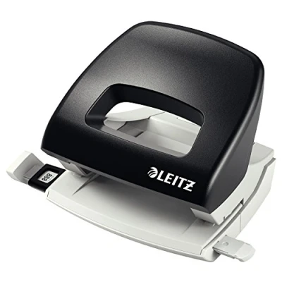 Obrázek Leitz Malá kancelář děrovačka z kovu, 16 listů, kolejnice s údaji o formátu, ergonomický design, černý, 50386095