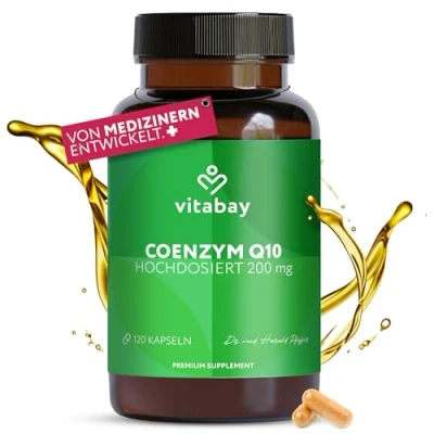 Obrázek Vitabay koenzym Q10 kapsle vysoké dávky 200 mg veganské a laboratorně testováno 120 kapslí Coenzyme 200mg Q 10 Enzym