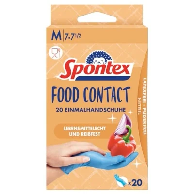 Obrázek Spontex Food Contact, 20 nitrilových jednorázových rukavic, vhodné pro potraviny, bez latexu a pudru, velikost M (1 x kusů)