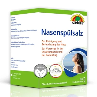 Obrázek SUNLIFE Sůl nosního oplachu: Nosní výplach pro čištění ucpaného nosu, 60 tyčinek à 2,25 g
