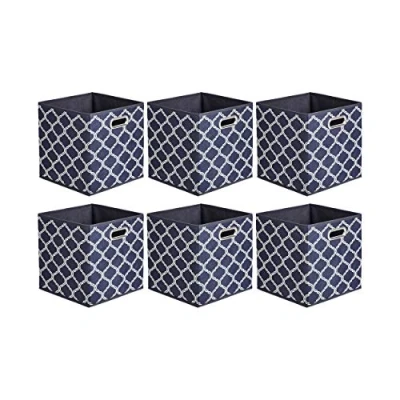 Obrázek Amazon Basics Úložná kostka z látky, skládací, s oválnými očky, balení po 6 kusech, mřížkový vzor