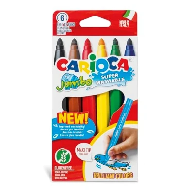 Obrázek Carioca Jumbo Box Marker, bunte Marker für Kinder mit Spitze und Maxi Körper, ideal zum Zeichnen Malen, super waschbar, 6 Stück