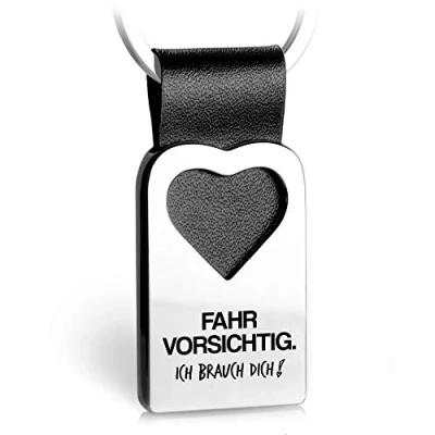 Obrázek Klíčenka ve tvaru srdce s rytinou, z PU kůže talisman pro štěstí do auta, přívěsek vašeho nejmilejšího člověka „Fahr vorsichtig“ Fabach Spirituals™