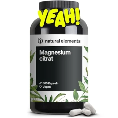 Obrázek Prémiový citrát hořečnatý 365 kapslí vysoká dávka: 2320 mg (z toho 360 elementární hořčíku) v denní dávce bez přísad veganské, laboratorně testováno a vyrobeno Německu