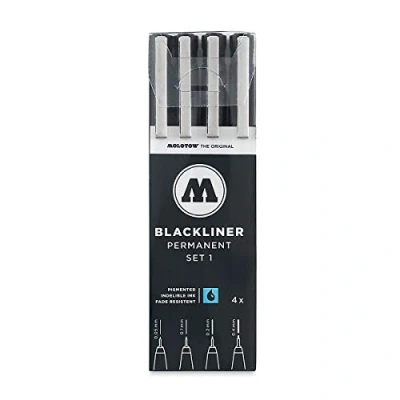 Obrázek Molotow Blackliner (Fineliner s permanentním inkoustem na dokumenty, tloušťka linky 0,05 mm až 0,4 mm) 4dílné pouzdro černé