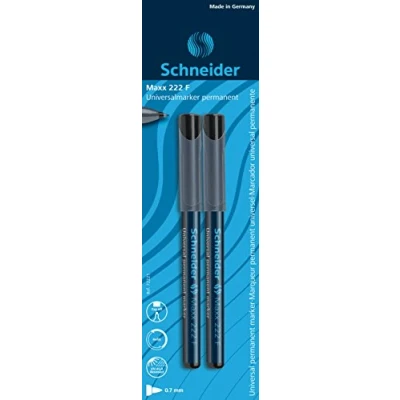 Obrázek psací potřeby Schneider Univerzální zvýrazňovač permanentní Maxx 222 F, 0,7 mm, černý, 2dílný blisterové kartě