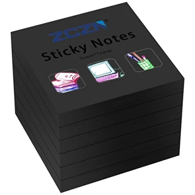 Obrázek ZCZN samolepicí poznámkové bloky Sticky Notes lístky poznámkový blok 6 bloků, 80 listů, 76 x mm, černé