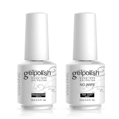 Obrázek Vishine 15 ml Base Coat No Wipe Top Set, gelový lak UV LED Gel Nagellck, podkladový a vrchní nehty manikúra sada 2 ks