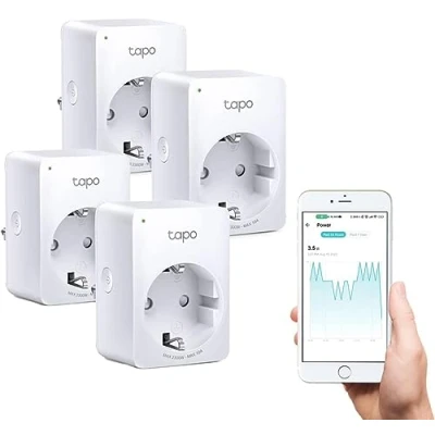 Obrázek TP Link Tapo Smart WLAN zásuvka P110 s měřičem spotřeby energie, Home Alexa, funguje Google Home, hlasové ovládání, dálkový přístup, mini, balení 4 ks
