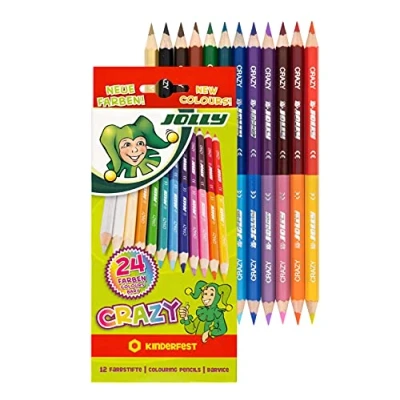 Obrázek Jolly Superstick Crazy pastelky barevné 24 barev s 12 barevnými tužkami dětské pevné a odolné proti rozbití nejedovaté extra silná náplň tužek v kartonovém pouzdře