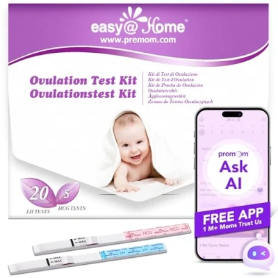 Obrázek Easy@Home 20 ovulačních testů + 5 těhotenských Časný test: Citlivý test plodnosti pro ženy 25 mIU/ml ovulace Testovací proužky Dětské přání (20 LH HCG)
