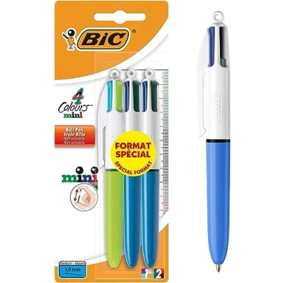 Obrázek BIC Sada 4 barevných kuličkových per, Colours Mini, balení 3 ks, ideální do kanceláře, domácí kanceláře nebo školy