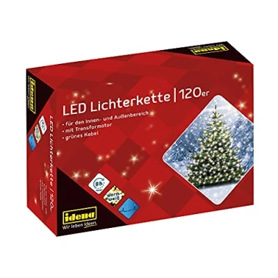 Obrázek Idena 8325097 LED světelný řetěz se 120 v teplé bílé barvě, s funkcí časovače 8 hodin a transformátorem, cca 19,9 m dlouhý, dekorace pro vnitřní venkovní použití, jako na party,