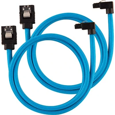 Obrázek Corsair Premium Sleeved SATA 3 kabel zahnutý / rovný (6Gbps, 60 cm 90) modrý