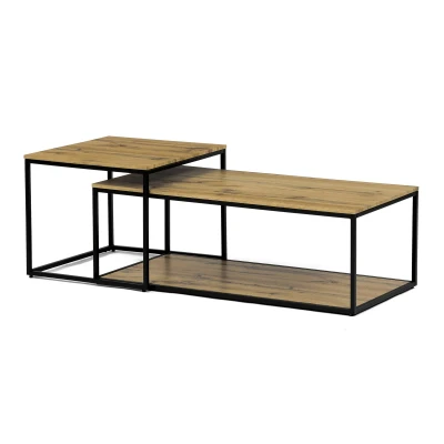 Obrázek Stůl konferenční, set 2 ks, MDF deska, dekor divoký dub, kovová podnož, černý lak CT X7123 OAK
