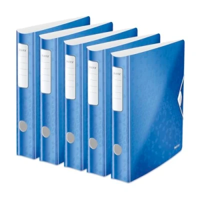 Obrázek Leitz Qualitäts Ordner 180 Active WOW, 5er Pack, A4, breit, Abgerundeter Rücken, 8,2 cm Gummibandverschluss, Leichtes Polyfoam, Plastik Ordner, WOW Serie, Blau, 11060036