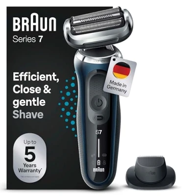Obrázek Braun elektrický holicí strojek Series 7, 360 Flex s přesným zastřihovačem EasyClick, pánský strojek, mokrý i suchý, dárek pro muže, Made in Germany, 71 B1200s, modrý