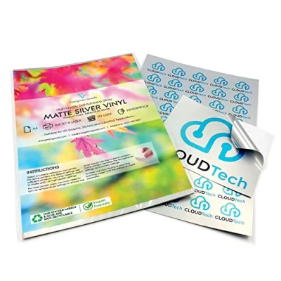 Obrázek Evergreen Goods 10 Blatt A4 Matt Silber Metallisch vinyl sticker papier Etikett wasserfestes für Inkjet und Laserdrucker geeignet Cricut, Silhouette andere Schneidegeräte