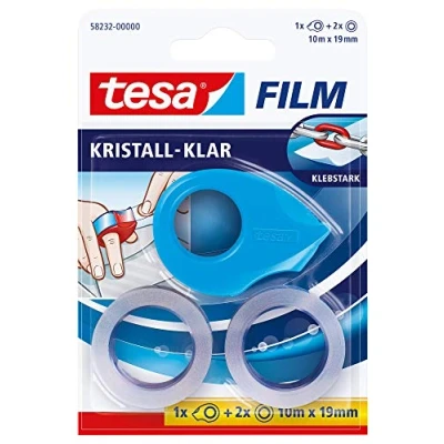 Obrázek tesa tesafilm Mini odvíječ růžový, modrý nebo bílý se 2 křišťálovými čirými kolečky, 10 M: 19 mm