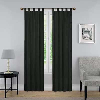 Obrázek Pairs to Go Montana moderní dekorativní závěsy na okno s poutky, do ložnice nebo obývacího pokoje (2 panely), bavlna, černá, 30 v x 63 palců