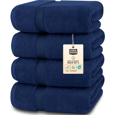 Obrázek Utopia Towels 4dílná sada osušek Premium 100% prstencově předená bavlna 69 x 137 cm ručníky, velmi savé, měkký pocit osušky (námořnická modrá)