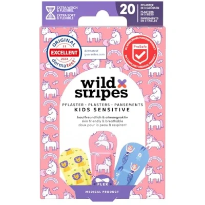Obrázek Wild Stripes Sada dětských náplastí I náplasti na prsty Kids Fantasy Náplast Děti Šetrné k pokožce Vodotěsné voděodolné rány 24h ochrana Designs 20 kusů